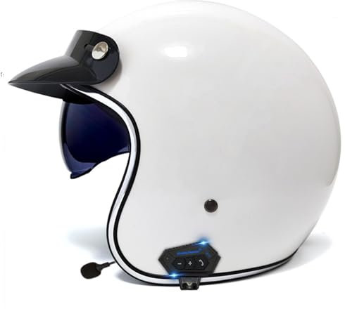 Bluetooth 3/4 Motorradhelm Jet-Helm Für Männer Und Frauen Mit Sonnenblende Rollerhelm Scooter ECE/DOT-Zertifizierung Mit Straßenzulassung Für Elektrofahrräder Und Rennräder 3,XXL