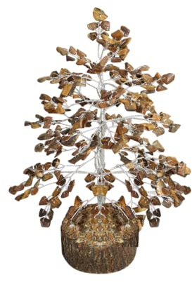 BRACOP® Arbre à Argent Reiki Pierre roulée Naturelle œil de Tigre Cristal Naturel Pierres précieuses Reiki Arbre de Cristal de guérison Sapin de Noël bonsaï Arbre de Vie Cadeaux spirituels décoratifs