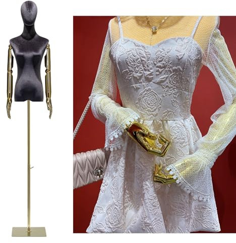 Halbkörper-Schaufensterpuppe, weiblich, mit Armkopf, verstellbare Schneiderpuppe aus Samt und Körper, Schaufensterpuppen-Torso-Dummy-Modell für Kleiderpräsentation, Schaufenster