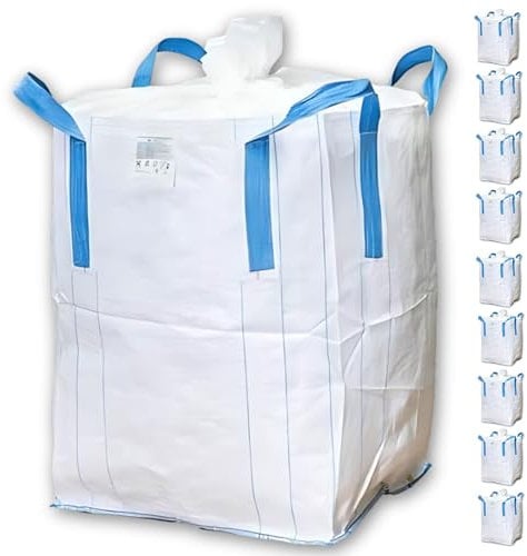 BIG BAG 90x90x110 cm Groß - Hohe Stabilität bis 1500kg, Entsorgung BigBags mit 4 Schlaufen (BigBag mit Füllschürze, 10er Pack)