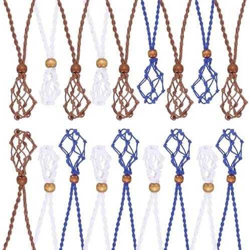 sourcing map 18PCS Crystal Necklace Holder Adjustable Necklace Cord Empty Stone Holder Pendant Cage for Replacement Hand-Woven Necklace, Coffee/White/Blue