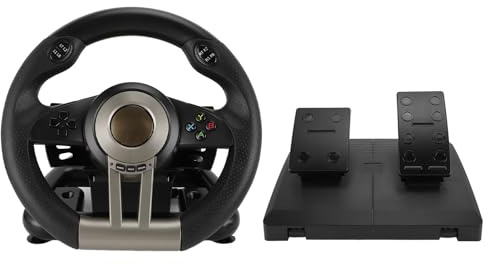 Dpofirs PC Racing Wheel and Pedal, 180 Degree Rotation Universal USB Gaming Steering Wheel with Formula Style Paddle Shifter, Dual Motor Feedback for PS3PC