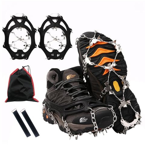 FOGARI Grödel Steigeisen für Bergschuhe mit 26 Zähne Verdickte Schuhkrallen aus Edelstahl Anti-Rutsch Schuhspikes für Mann Frau Erwachsene Fit für Wandern Trail Running Trekking (L)