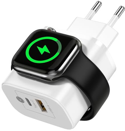3 In 1 Ladestation Apple Watch für iPhone, 20W tragbares 2 Port mit USB-C und USB-A Wandladegerät, PD und QC Schnellladegerät für Apple Watch 1 8/SE/Ultra, für AirPods Pro/3/2 für iPad Samsung Huawei