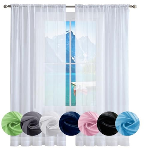 GAIFNAG Voilage Rideau - Rideau Blanc 60 x 190 cm Décoration de Fenêtre/Lavable Décoration Rideau Voile pour Porte Fenetre Dressing Salon, Blanc