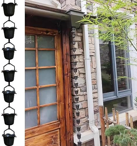 GZKDKZB Chaînes de Pluie en cuivre Noir pour gouttières, chaîne de récupération de Pluie décorative pour la Maison 100/200/300 cm de Long, coupelles de Drainage pour Avant-toits de fontain