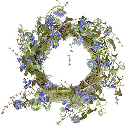 Lerpwige Corona artificial de primavera azul para decoración de puerta delantera de boda