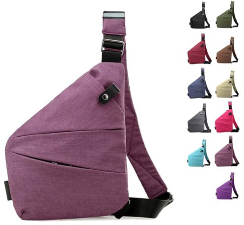 Anti Diebstahl Tasche, Anti Diebstahl Umhängetasche, Diebstahlsichere Tasche Für Herren Damen, Sling Bag Damen Anti Diebstahl (Rechte Schulter,Lila)