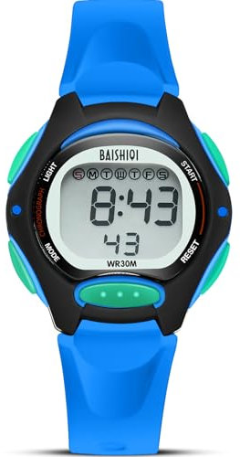 BAISHIOI Orologio Bambino Digitale Ragazzi Ragazze Orologio Sportivo Impermeabile Multifunzionale Orologio per Bambini in Silicone con EL Retroilluminazione/Timer/Allarme/Data (Blue)