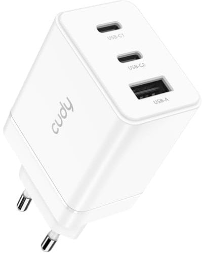 Cudy Chargeur USB C 67W 3 Ports, 2 Type-C, 1 USB A Mâle Charge Rapide QC/PD 3.0 Adaptateur Mural pour iPhone, iPad, Samsung, Sony, CH67