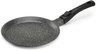 Pradel Excellence - Poêle à Crêpes en Fonte d'Aluminium Premium - Revêtement Anti-Adhésif Façon Pierre - Manche Amovible - Compatible Tous Feux dont Induction, Four et Lave-Vaisselle - Diamètre 24 cm