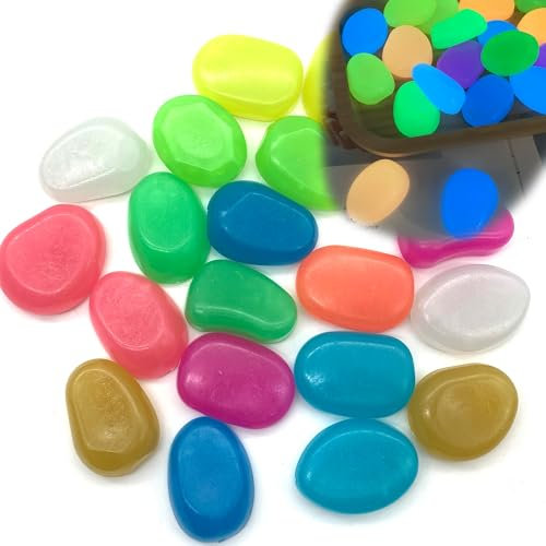 DHER 20 Pièces Grande Pierre Lumineuse, Galets Lumineux Pour Jardin Pierres Lumineuses Cailloux Lumineux Coloré Jardin Aquarium Paysage, 4.5CM Pierre Lumineuse Résine Pierre Fluorescente (A)