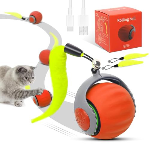 Starnearby 2025 Neu Speedy Tail 3.0 Interaktives Katzenspielzeug Ball Elektrisch Interaktiver Spielball für Katzen Katzenspielzeug Selbstbeschäftigung Katzenball mit 2 Ersatzschwanz (Orange)
