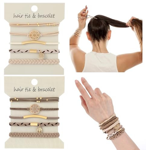 10 Stück Haargummi Armband, Elastische Haargummis für Damen, Boho-Haargummis Geflochtene Haarbänder Armbänder keine Beschädigung Pferdeschwanzhalter für Mädchen Lockiges Schweres Langes Haar