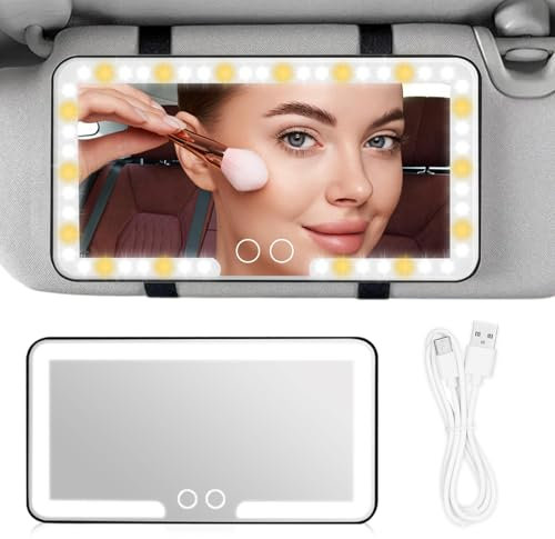 Infreecs Auto Kosmetikspiegel, Visier Kosmetikspiegel, Makeup Spiegel Auto mit LED (3 Modi), Universal Sonnenblende Spiegel wiederaufladbar, Baby Kinder Rückspiegel für Car, LKW, SUV(Schwarz)