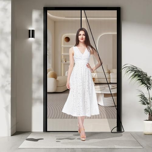 PIGETALE Magnetic Fly Screen Door Curtains 100x210cm Heavy Duty Fly Door Screen Mesh with Powerful Magnets Full Frame Magic Tape, Automatically Closes Fly Nets for Doors Easy Install Without Drilling