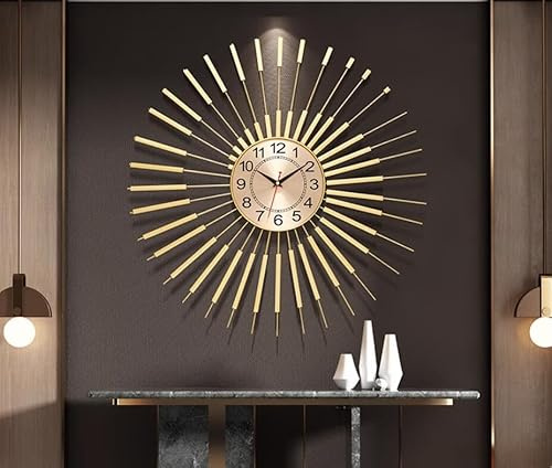 ClockUniverse Goldene Wanduhr, 60 cm, geräuschlos, Sonnenschliff, Wanduhr
