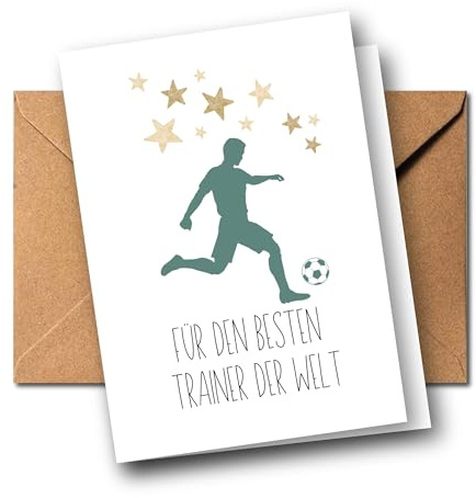 Dankeskarte Fußballtrainer – Für den besten Trainer der Welt – Faltkarte mit Umschlag A6 – Geschenk für Fußball Coach zum Saisonabschluss, Abschied, Geburtstag oder Weihnachten – Fußball Karte
