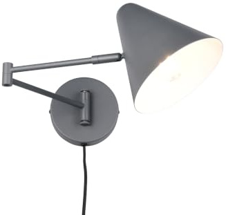 meineWunschleuchte Wand-Leuchte mit Schwenkarm Stecker Schalter Anthrazit | Höhe 16cm, mit E14 LED, stufenweise dimmbar, Retro Wandlampe innen, Leselampe über Sofa & Bett, gezieltes Licht