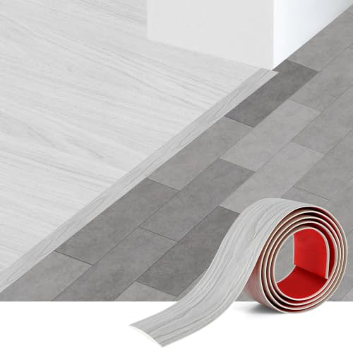 Self Adhesive Vinyl Floor Transition Strip, Threshold Strips for Doorways, Floor Gap Cover Strip for Laminate, Vinyl, Tile and Carpet, 1.2m × 5cm, White Grey Wood Grain