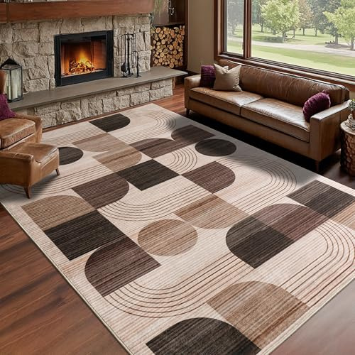 Calinline Teppich Wohnzimmer, Moderne Abstraktem Muster Wohnzimmerteppich, Schokolade 120x160 cm Kurzflor Wohnzimmer Waschbare Teppiche, Groß Carpet Wollteppich für Schlafzimmer Büro Esszimmer