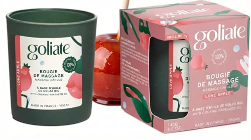 GOLIATE Bougie Massage Huile Bio Love Apple - Cire Végétale, Made in France | 2-en-1 fusion tiède, parfum Grasse, testée dermatologiquement, vegan, cruelty-free, artisanal Provence
