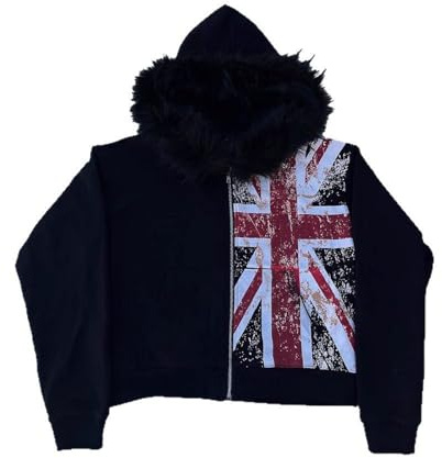 DASONLUE Y2K Hoodie Herren Hip Hop Sweatjacken Full Zip Kurz Übergangsjacken Reine Farbe Sweatpullover Durchgehender Reißverschluss Outdoorjacke Rockabilly Streetstyle Sweatshirt