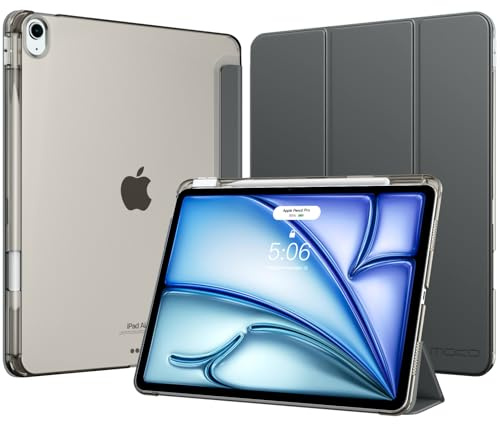 MoKo Hülle für iPad Air 13 Zoll (M4/M3/M2) 2026/2025/2024 mit Stifthalter | Schlank Leicht Trifold Schutzhülle für iPad Air 13 mit Harter PC Transluzenter Rückseite, Auto Schlafen/Aufwachen, Space Grau