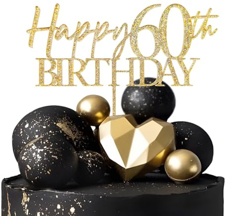 Cake Topper 60 Geburtstag Happy 60th Birthday Acryl Glitzer Tortendeko 60. Geburtstag Deko Torte Tortentopper Kuchen Deko für Frau Mann