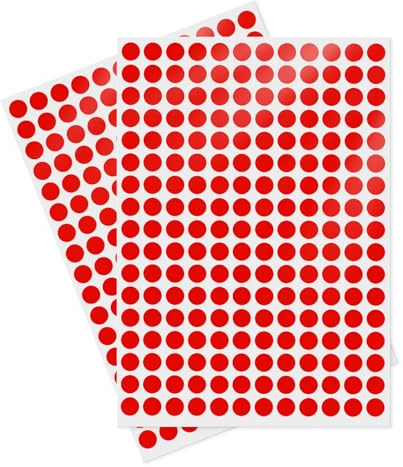 Meitaat 2040 Stück Rote Punktaufkleber 10 mm Klebepunkte Runde Aufkleber | Markierungspunkte, Farbkodierung, Selbstklebende, Vinyl-Etiketten zur Dokumente, Lagerbestände, Dekoration und DIY