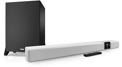 Teufel CINEBAR 22 Power Edition - 5.1 Dolby Atmos Soundbar mit kabellosem stärkerem Subwoofer, 8 Tönern, Heimkinosysteme, HDMI 3D ARC CEC, 4K-Pass-Through, Touch Panel -weiß