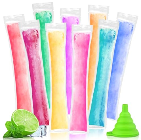 200 Bolsas para Helados, Bolsas para Moldes de Helado Popsicle sin BPA, con 1 Embudo Reutilizable, Bolsas para Paletas DIY para Yogur, Jugo, Helado Casero, Perfectas para Fiestas y Verano