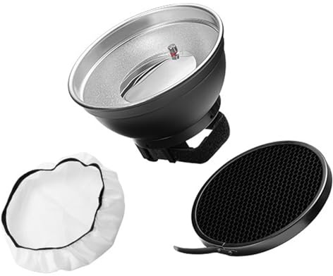 Hamwesh Beauty Dish, 15 cm Mount Reflektor-Diffusor mit Wabengitter und Weißem Weichem Tuch für Studio-Stroboskop-Blitzfotografie