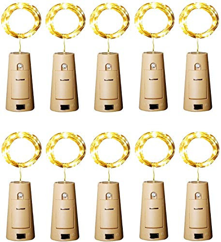 LED bottiglia luci con sughero 2M con 20 LED filo di rame luci stringa per bottiglia di arredamento fai da te, barbecue all'aperto, raccolta, festa, matrimonio, vacanza (bianco caldo)