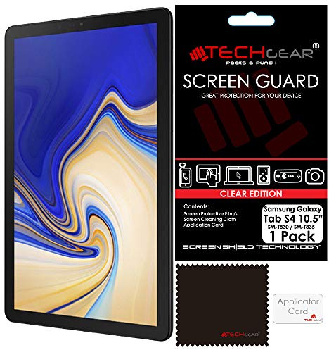 TECHGEAR Screen Protector for Samsung Galaxy Tab S4 10.5 Inch (SM-T830 / SM-T835) - Ultra Clear Lcd Screen Protector Guard Cover With Screen Cleaning Cloth & Application Card