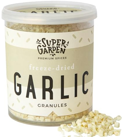 Super Garden frystorkad vitlök - Örter och kryddor av högsta kvalitet - 100% ren och naturlig - Veganvänligt - Inga konstgjorda tillsatser och inga konserveringsmedel - Glutenfritt - Icke-GMO
