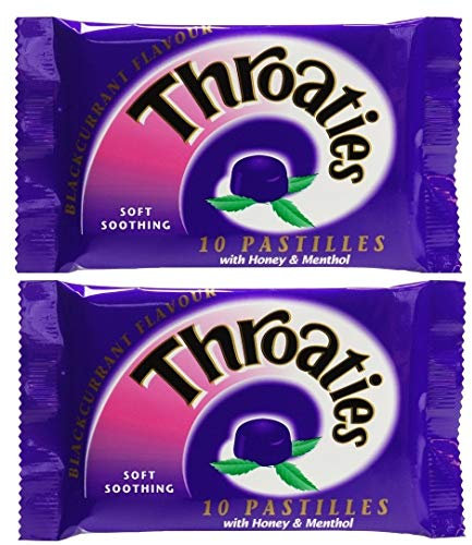 Throaties Blackcurrant Flavour with Honey & Menthol for Soft Soothing 10 Pastilles X 2