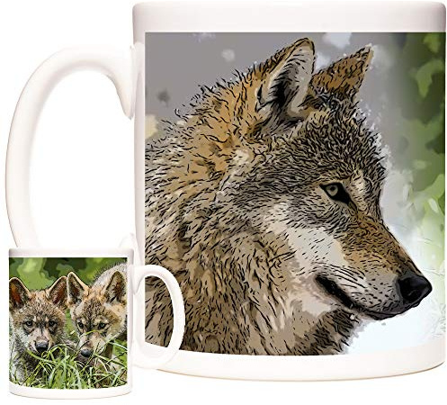 Magnifique tasse cadeau en forme de loup, magnifique loups sur une tasse en céramique de 325 ml. Passe au lave-vaisselle et au micro-ondes