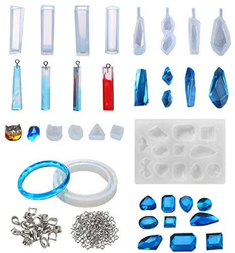 SwirlColor Resin Molds Silicone, 74pcs Resin Moulds for Jewellery Making Safe Useful Practical Pendant Bracelet Ring Resin Casting Molds