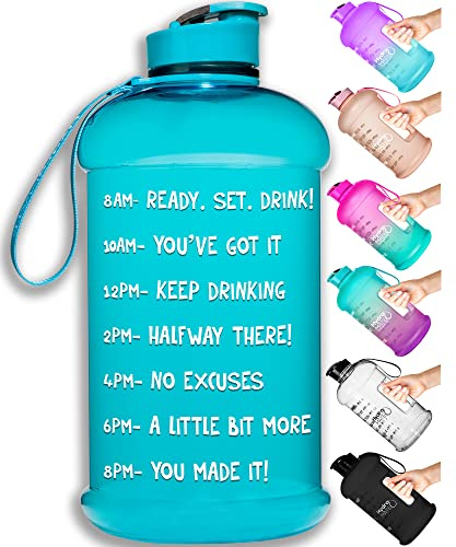 NatureWorks HydroMATE Half Gallon Water Bottle with Times to Drink BPA Free Leak Proof Reusable Jug with Handle 64 oz