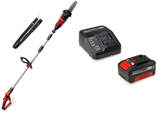 Einhell Élagueuse sur perche sans fil GE-LC 18 Li T-Solo Power X-Change (18 V, longueur de guide 20 cm, manche télescopique, guide et chaîne Oregon) avec Chargeur et Batterie 4,0Ah