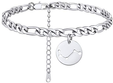 PROSTEEL Damen Knöchel Armband Edelstahl Figarokette 22+5cm mit Sternzeichen Widder Anhänger schicke Strand Fußkette für Frauen Mädchen Sommerstrand Schmuck Accessoire