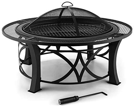 blumfeldt Brasero - Foyer, Four extérieur, Barbecue, Grille Protection Contre étincelles, Acier Bruni, Tisonnier, Design décoratif avec Quatre Pieds et tressage métallique, Stil: Ronda, Noir