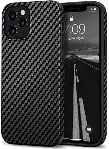 Tasikar Compatible with iPhone 12 Pro Max Case Carbon Fiber Leather Design with TPU Hybrid Slim Case (Black)