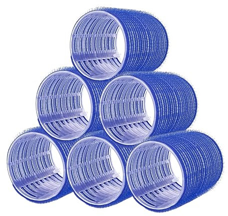 PONIK'S PROFESSIONAL - Haarrollen Lockenwickler, Lockenwickler Selbsthaftend Set, Haar Roller 6 Stücke, Haarrollen Locken 40mm, Selbst Griff Locken - blau