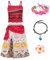 New front Mädchen Moanna Prinzessinnenkleid Vaiana Verkleidung Halloween Fasching Weihnachten Kostüm für Kinder Zubehör Halskette Blumenreife Haarspange Oberteil+Rock,Rot,110