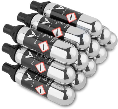 Coravin - Gaz Argon Capsules en Acier Inoxydable - à Utiliser avec Les Systèmes et Dispositifs de Préservation du Vin Une Capsule Conserve Jusqu’à 15 Verres, Pack de 12