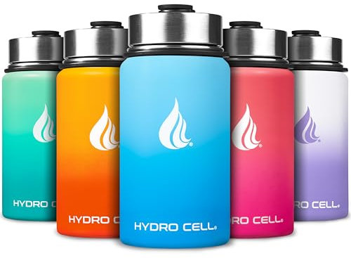 HYDRO CELL Edelstahl-Wasserflasche mit Strohhalm & Weithalsdeckel (64oz 40oz 32oz 24oz 18oz 14oz) - Isoliertes schweißfestes Sportdesign (Himmel/Blau - 14oz)