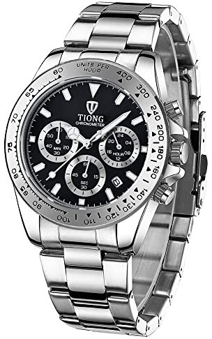 Herrenuhr Edelstahl Wasserdicht Metallarmband Analoger Quarzuhr Date Armbanduhr Männer Zeiger Leuchtende (Black)