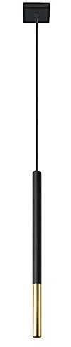 Pendelleuchte schwarz Metall Hängeleuchte schwarz Zylinder Hängelampe schwarz Modern, aus Stahl mit gold Akzent, 1x LED 4W 400 lm, DxH 8x110 cm